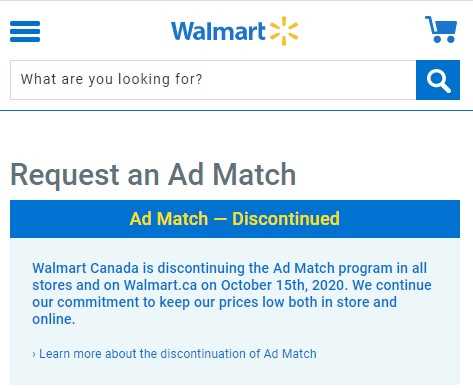 walmart CA will stop price match program -- smartbuy365.com